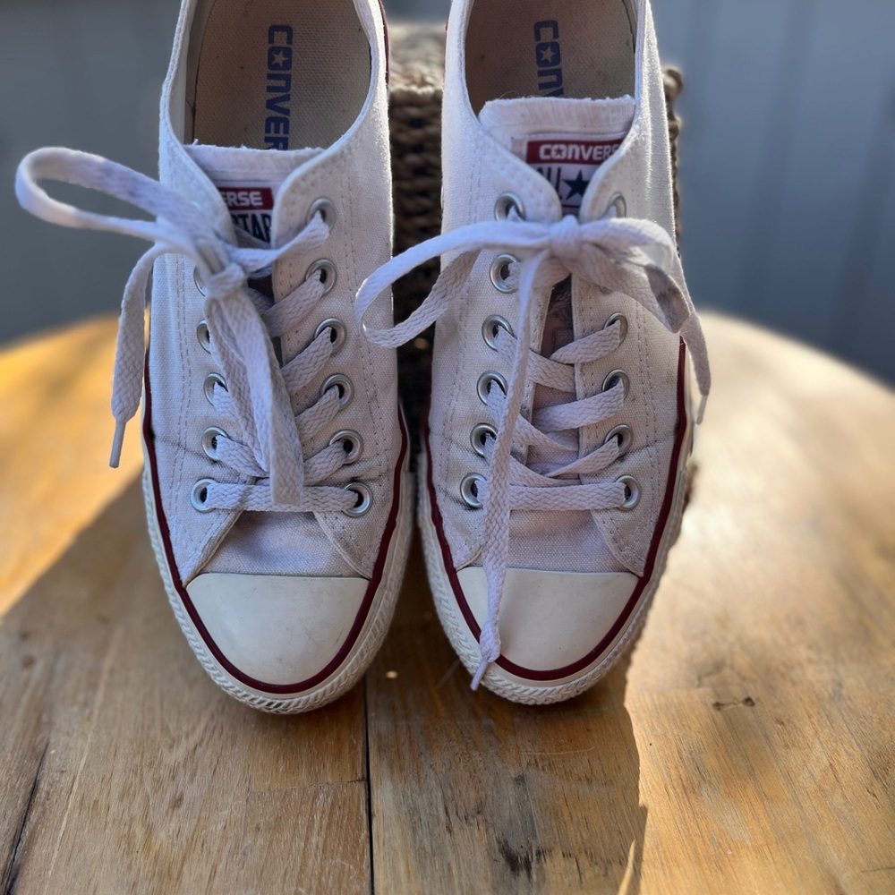 Converse White Canvas Sneakers with Red and Black Accents